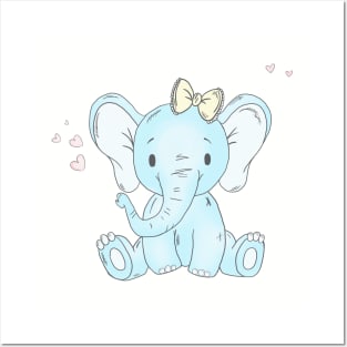 Baby Elephant - Blue Posters and Art